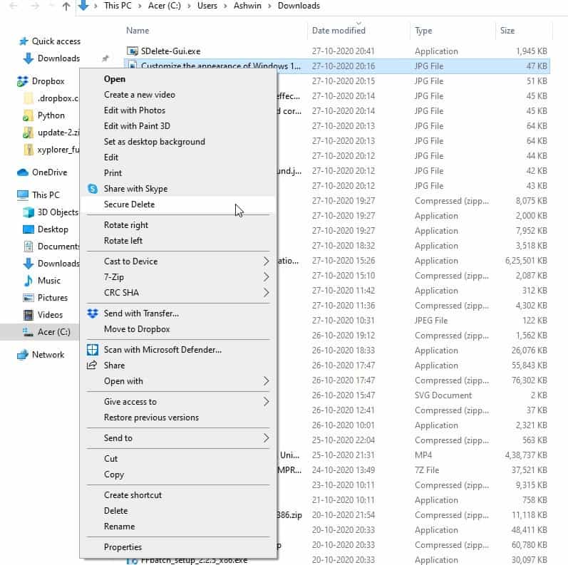 Access SDelete from Explorer's Context menu with SDelete GUI