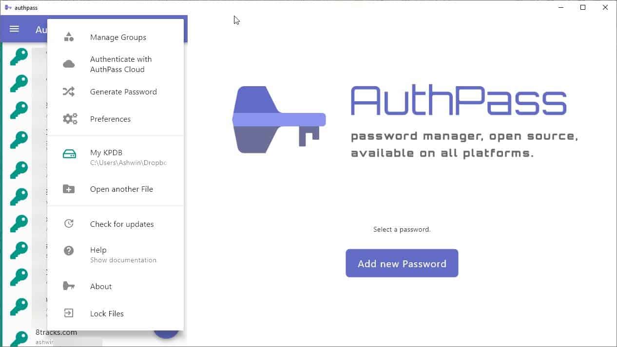 AuthPass main menu