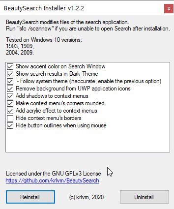 Customize the appearance of Windows 10 Search with BeautySearch