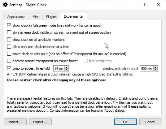 Digital Clock 4 experimental settings