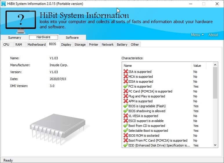 HiBit System Information - bios