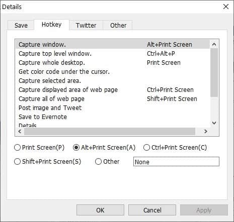 SnapCrab settings - hotkey