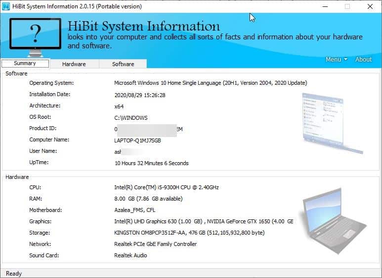 View your computer's hardware and software details, generate a HTML report with HiBit System Information