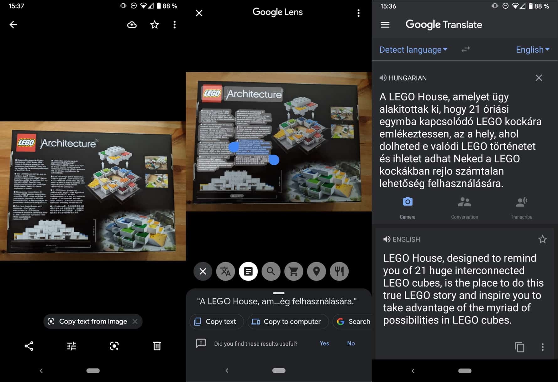 google-photos android text translate copy