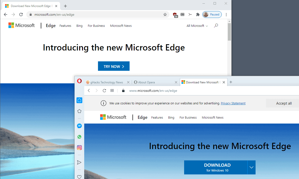 Microsoft Edge скачать различия