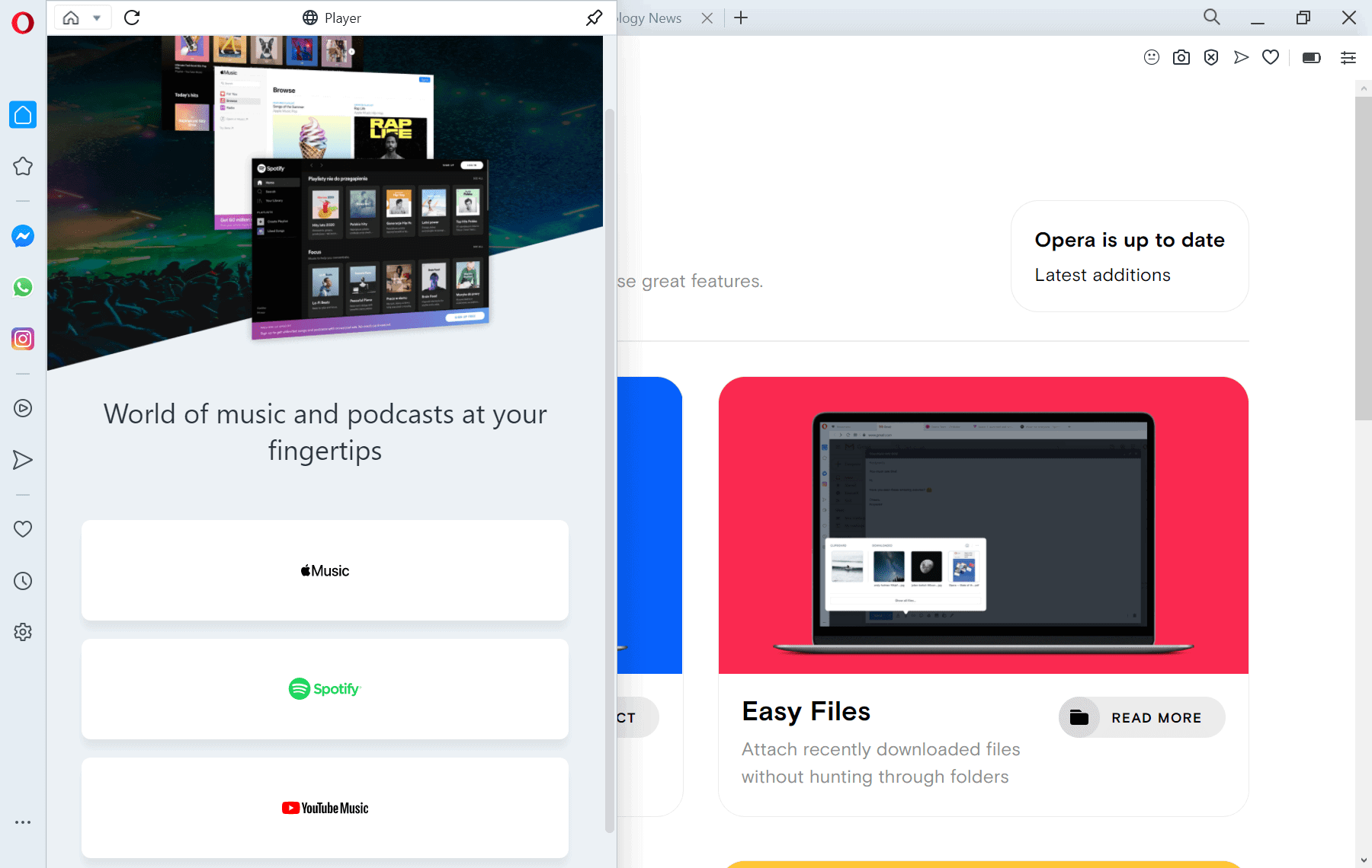 Sidebar for  Music extension - Opera add-ons