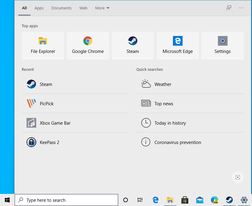 How to disable the display of recent searches in Windows 10's Search Box