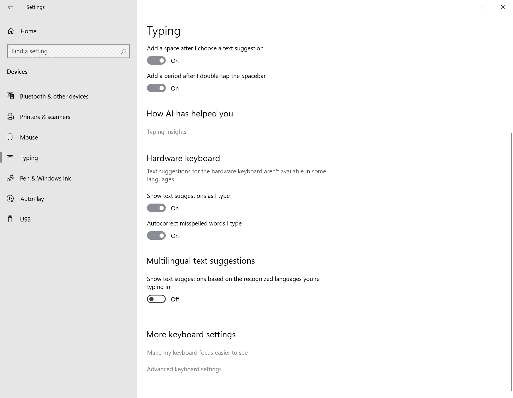 windows 10 settings text suggestions