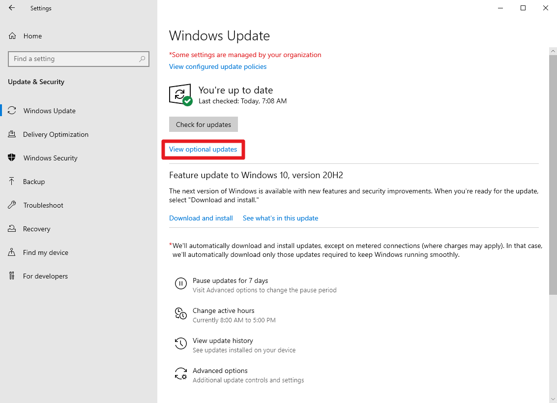 windows update view optional updates