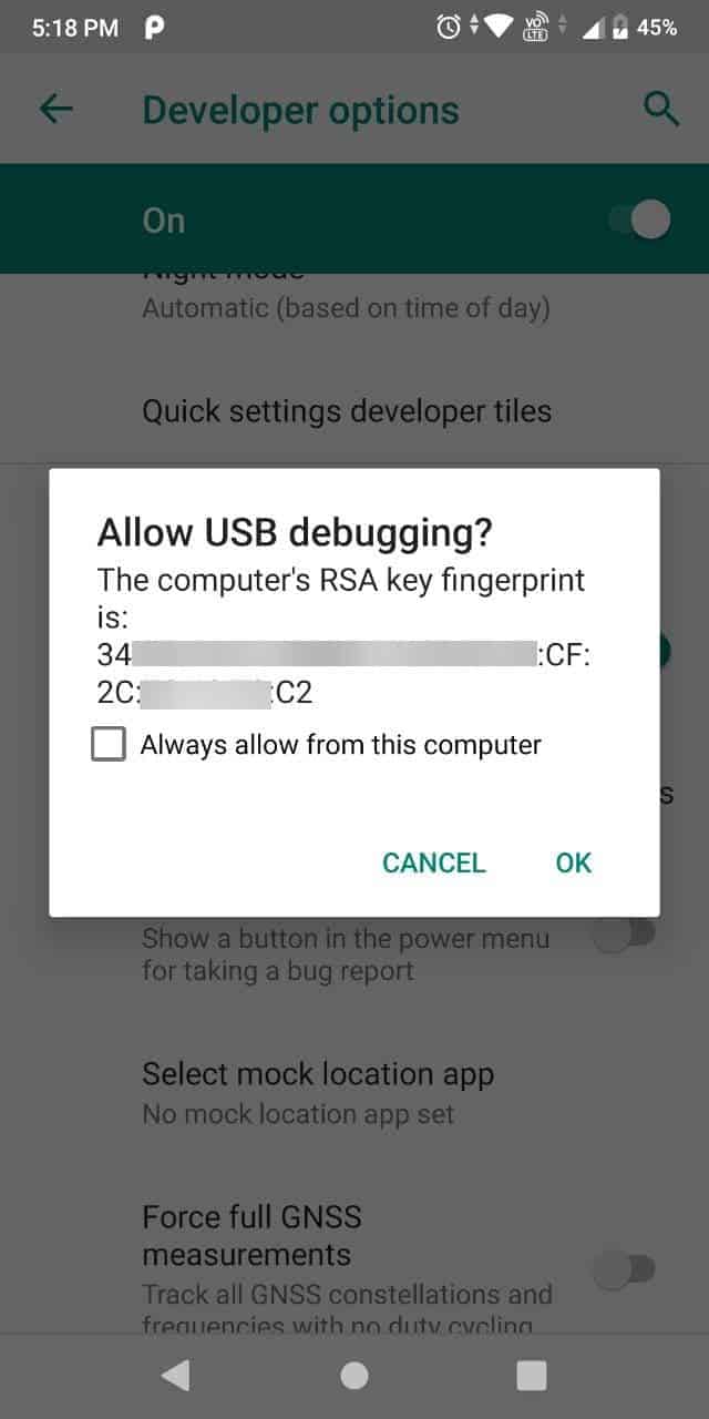 Allow usb debugging