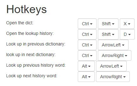 Dictionaries hotkeys