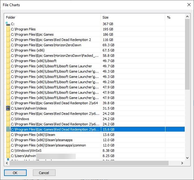 ExplorerXP folder size chart