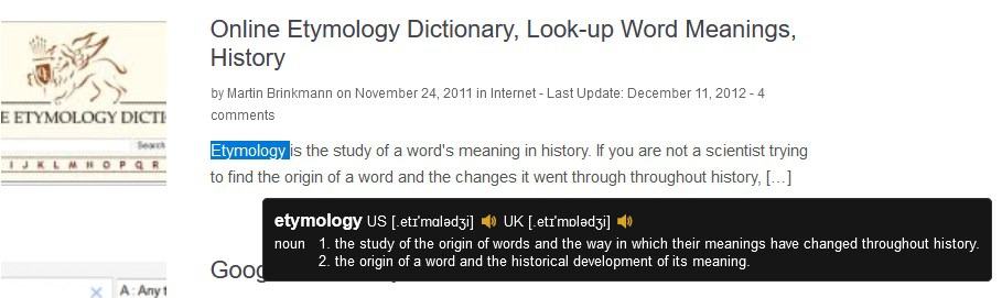 Get the definition of a selected word in a floating pop-up with the Dictionaries extension for Firefox and Chrome