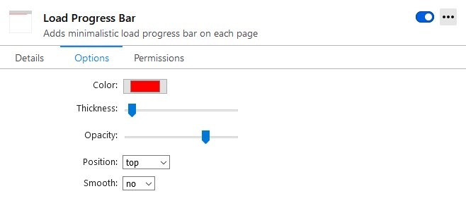 Load progress bar firefox extension settings