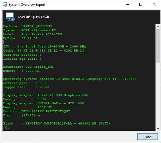 MiTeC System Information X - Text Overview