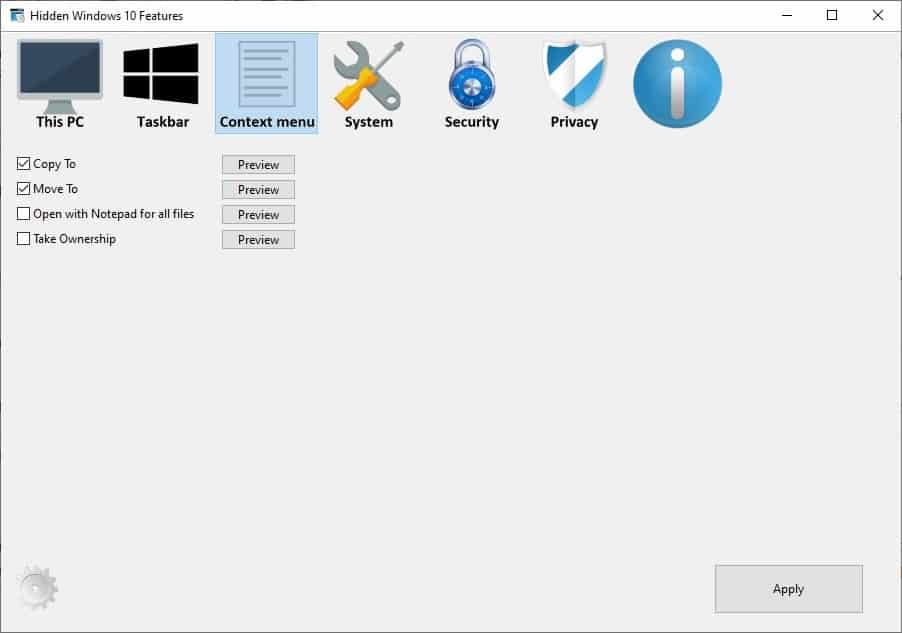 context menu Hidden Windows 10 Features