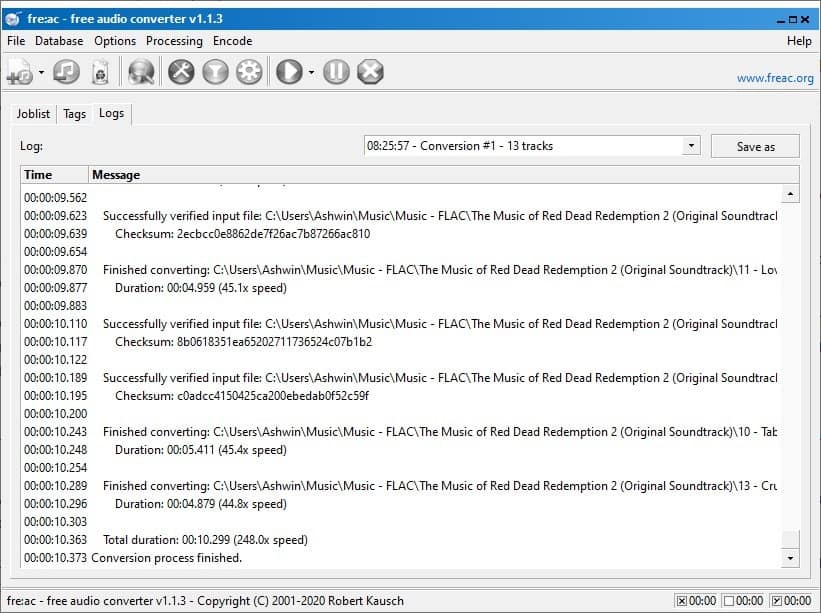 freac audio converter log