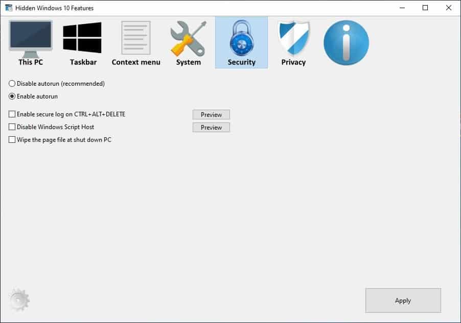 sicurezza Funzionalità nascoste di Windows 10