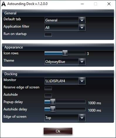 Astounding Dock settings