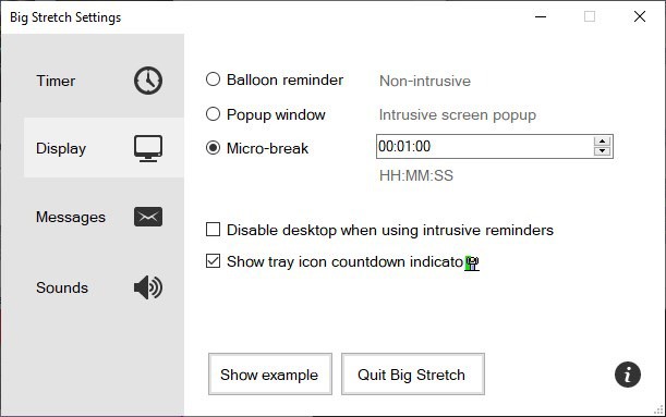 Big Stretch Reminder display tab