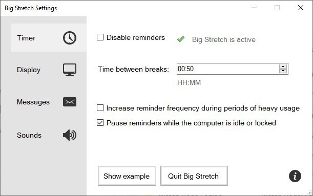 Big Stretch Reminder mostra un messaggio per ricordarti di fare delle pause regolarmente