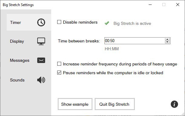 Big Stretch Reminder displays a message to remind you to take breaks regularly