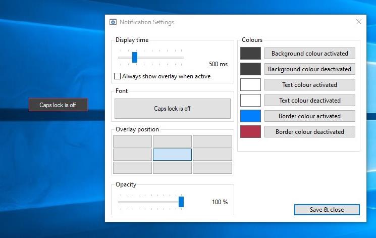CapsLock Indicator notification settings 2