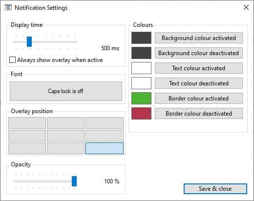 CapsLock Indicator notification settings