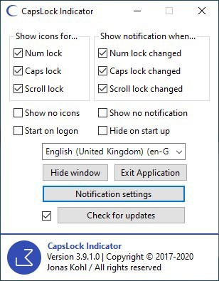 CapsLock Indicator settings