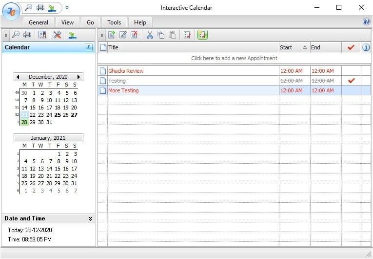 Interactive Calendar editor
