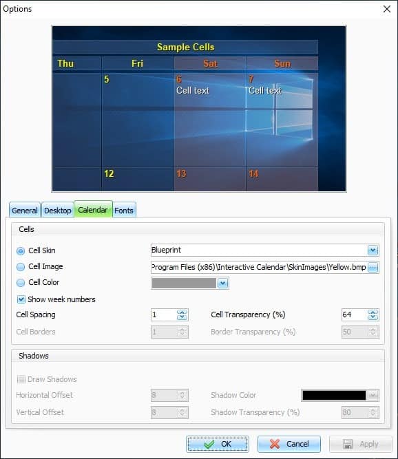 Interactive Calendar settings