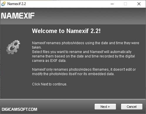 Namexif interface