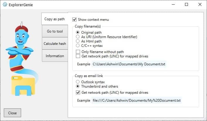 Open Command Prompt, PowerShell in any folder, copy file paths easily with ExplorerGenie