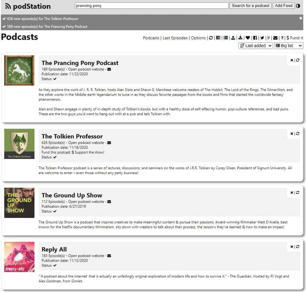 Podstation è un'estensione di Chrome che ti consente di ascoltare i podcast, scaricarli