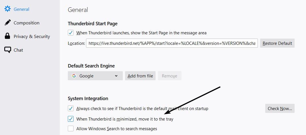 Thunderbird minimize to the tray