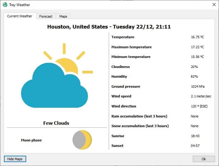 Tray Weather interface