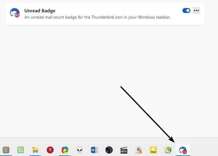 Windows Taskbar Unread Badge displays an icon to indicate the total number of unread mails in Thunderbird