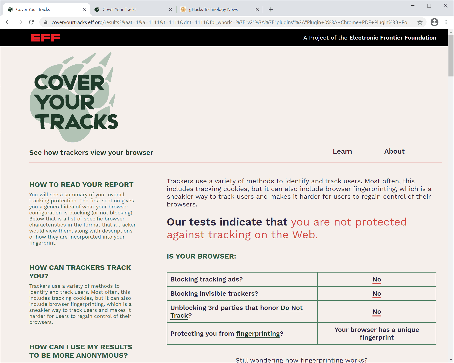 cover your tracks chrome