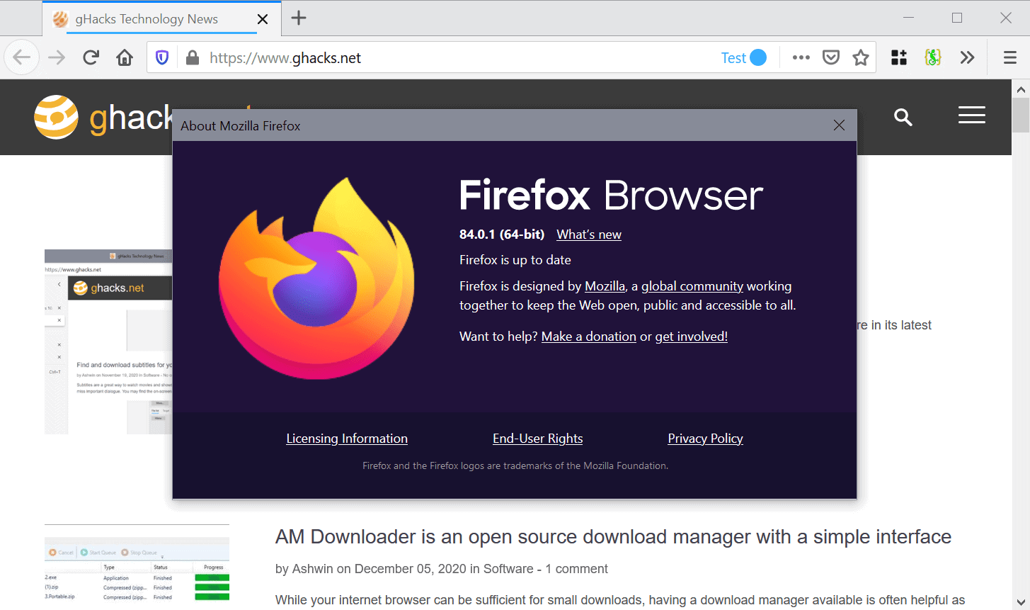Firefox 84.0.1 update fixes crashes and other issues