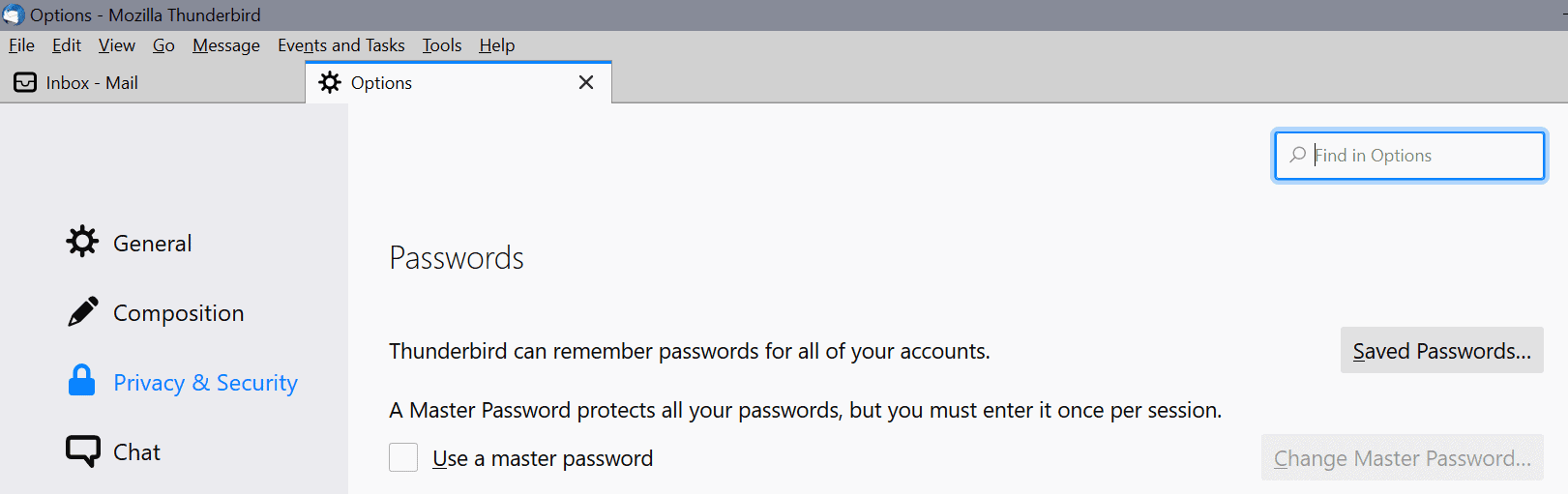 You need to use a Master Password in Thunderbird if you use OpenPGP