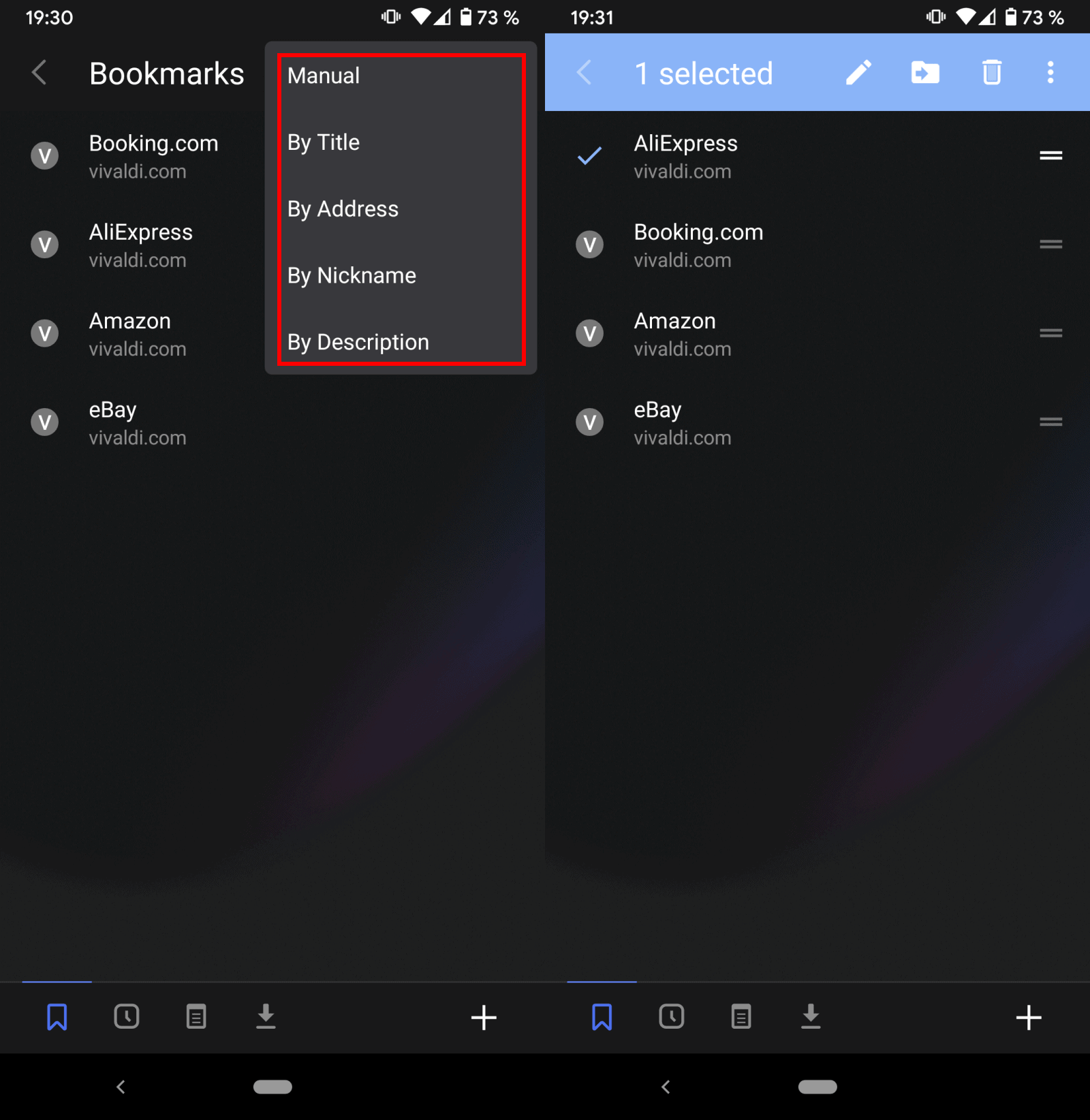 vivaldi 3.5 sort bookmarks