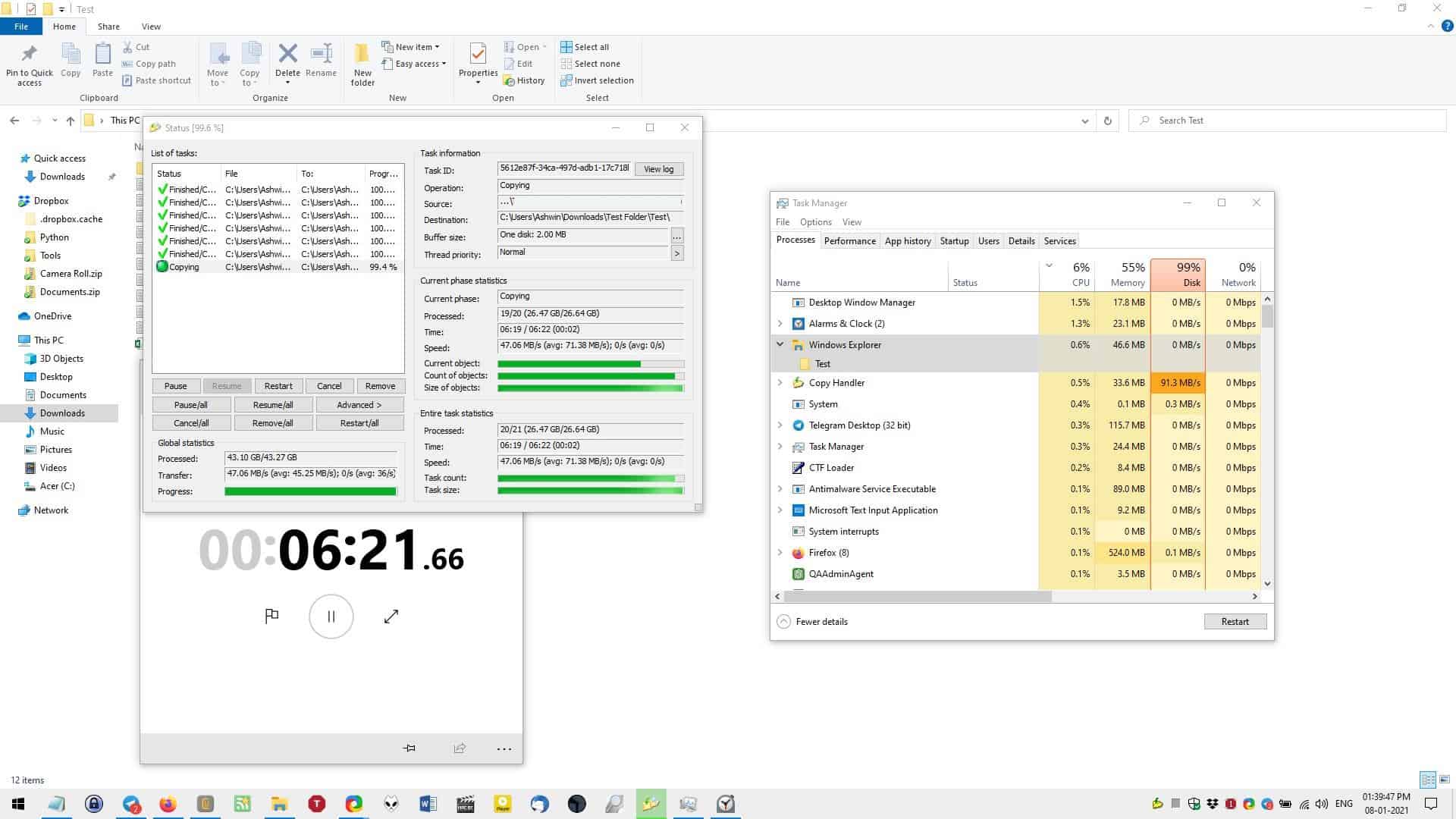 Fine del test di copia del file gestore di copia