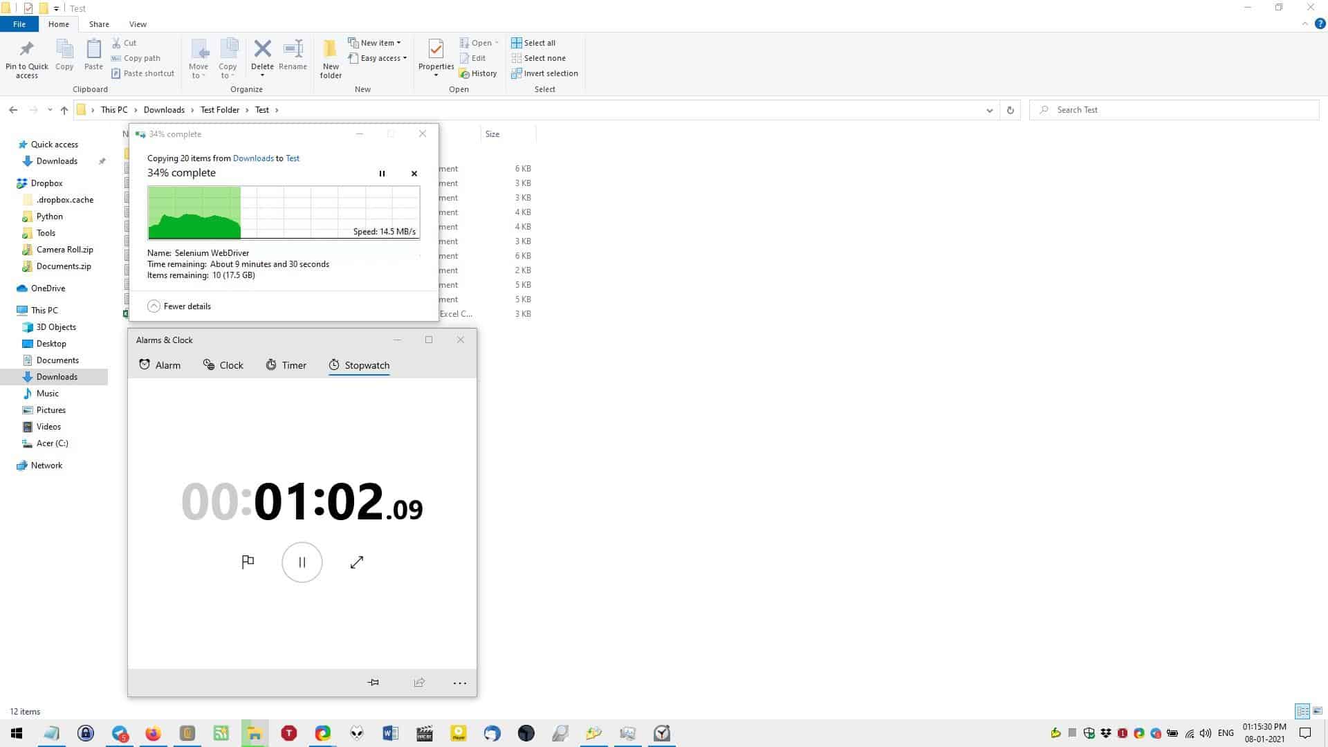Avvio del test di copia del file Explorer