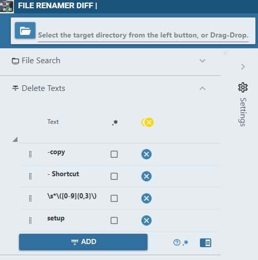 File Renamer Diff - delete texts