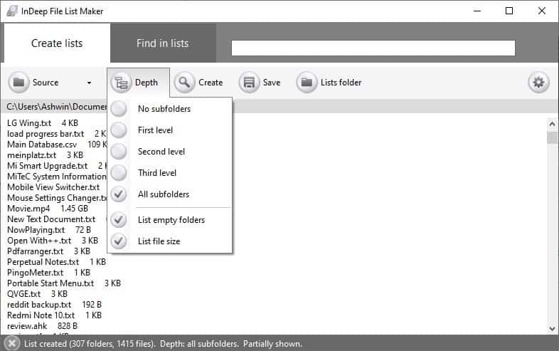 InDeep-File-List-Maker-depth-settings.jpg
