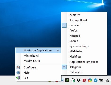 Maximize Always tray menu