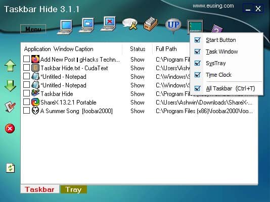 Taskbar Hide - hide start, taskbar, tray