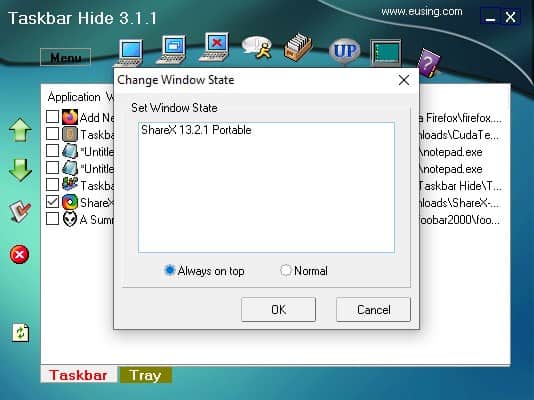 Taskbar hide - always on top