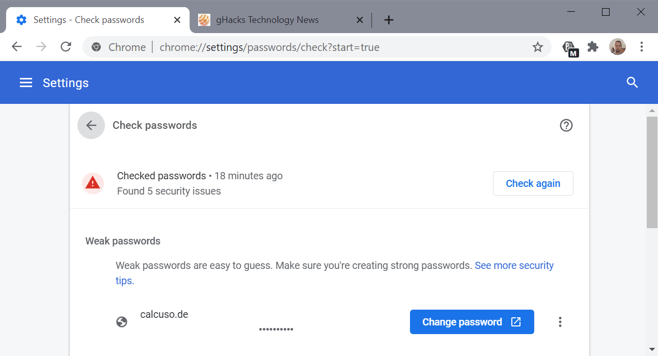 password deboli stabili di Chrome