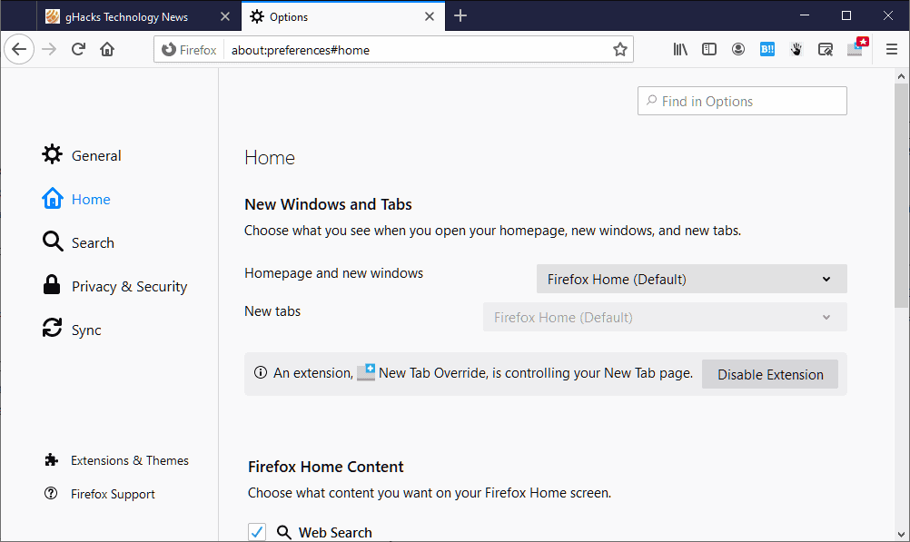 firefox 84 home new tab page